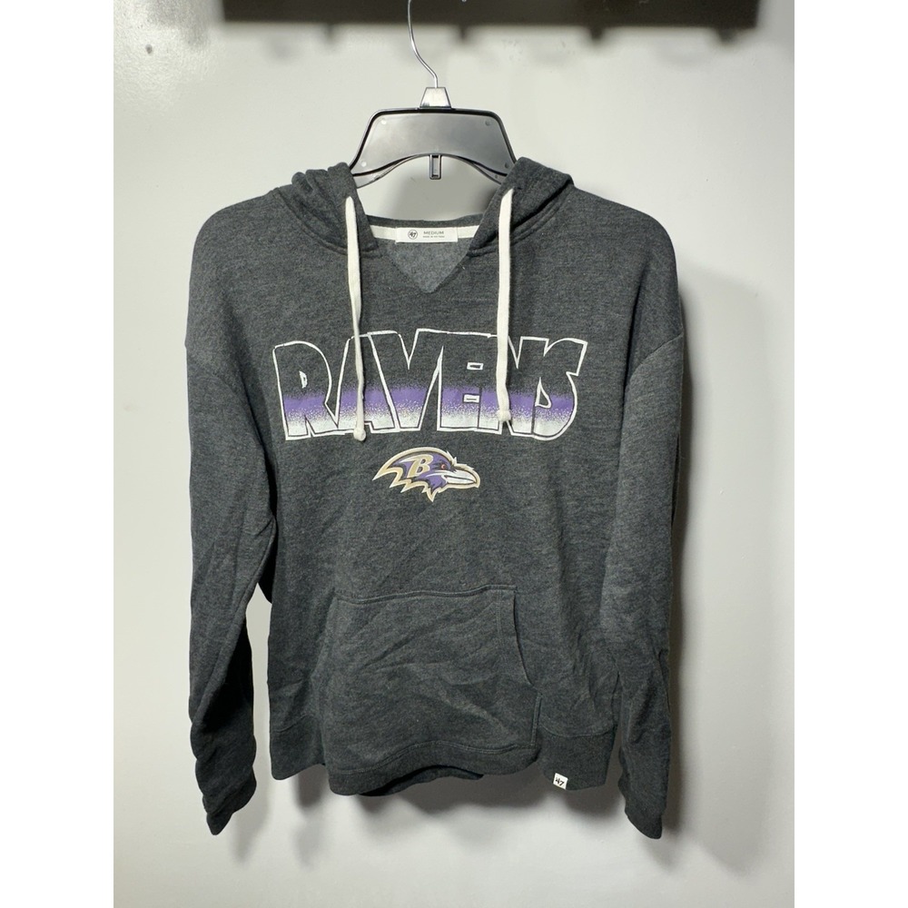 NFL Baltimore Ravens Womens Hoodie Pockets Football Gray Purple Sz M